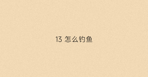 13 怎么钓鱼